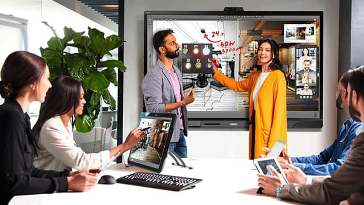 Business strategy session on a SMART Board