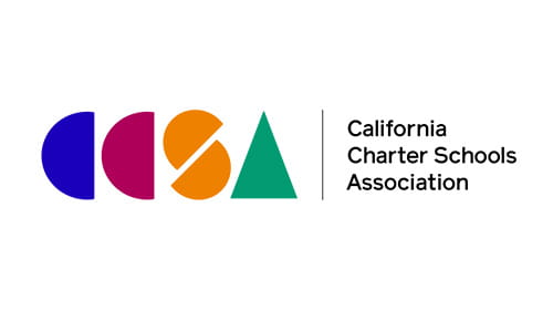Logo of the California Charter Schools Association with colorful geometric shapes.