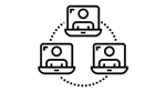 Icon of connected laptops and a user, symbolizing online learning or conferencing.