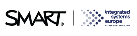 SMART logo alongside the Integrated Systems Europe (ISE) 2025 logo with event details: February 4-7, 2025, in Barcelona.