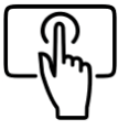 Icon illustrating multi-touch capability with a hand pointing to a touch screen.